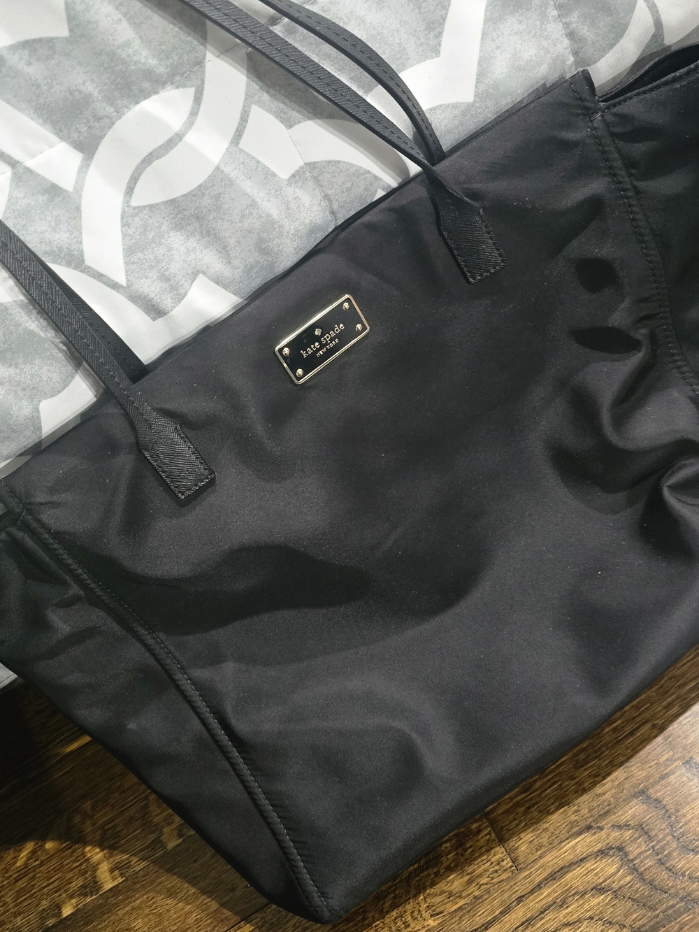 kate spade Black Nylon Shoulder Tote with Gold Logo Plate